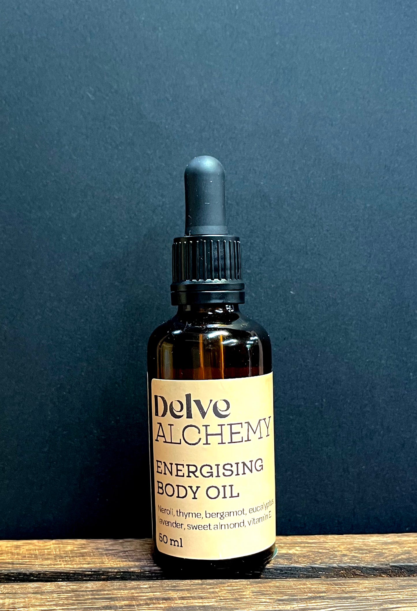 Energising Body Oil by Delve Alchemy in an Amber Glass Bottle With Pipette