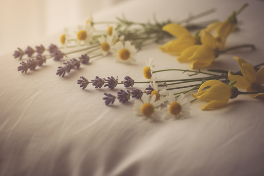 zoom in more on the flowers, make the lighting more sleepy